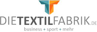 Logo mit dem Schriftzug ‚dietextilfabrik.de‘, wobei der Buchstabe ‚T‘ besonders groß und individuell gestaltet ist